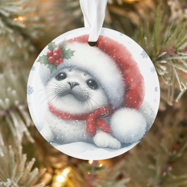 Ornamento Adorável Bebê Foca de Feriado - Fofo e Festivo  (Árvore)