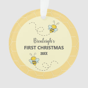 Ornamento Adorável Bumble Bee Primeiro Natal Personalizado