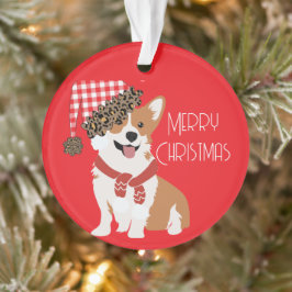Ornamento Adorável Cachorrinho de Natal Usando Chapéu de Pap
