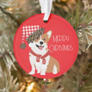 Ornamento Adorável Cachorrinho de Natal Usando Chapéu de Pap
