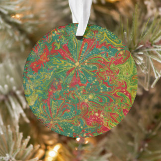 Ornamento Adorno abstrato de acrílico verde vermelho dourado