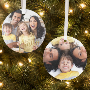 Ornamento Adorno de Foto Personalizado FAMÍLIA Script Gold 2