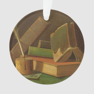 Ornamento Ainda vida com livros e poço da tinta