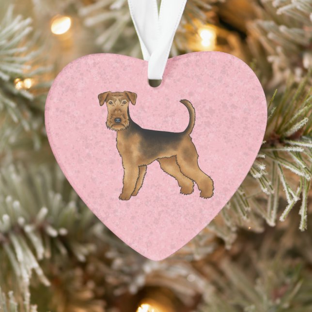 Ornamento Airedale Terrier Cute Cartoon Cão A Rosa (Árvore)