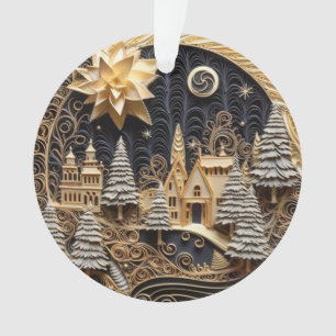 Ornamento Aldeia de Natal com Efeito de Enchimento 3d