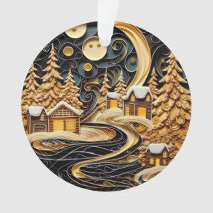 Ornamento Aldeia de Natal com Efeito de Enchimento 3d