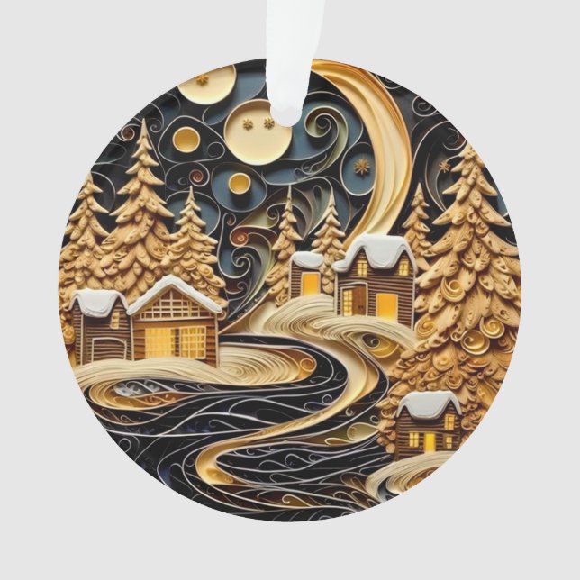 Ornamento Aldeia de Natal com Efeito de Enchimento 3d (Frente)