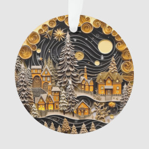 Ornamento Aldeia de Natal com Efeito de Enchimento 3d