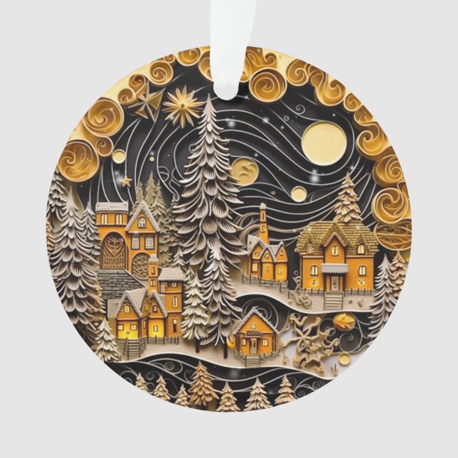 Ornamento Aldeia de Natal com Efeito de Enchimento 3d (Frente)