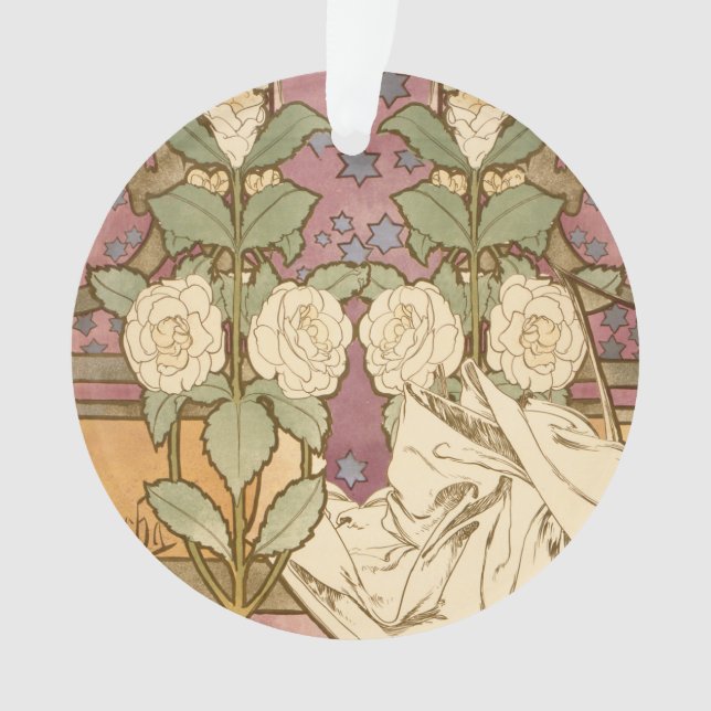 Ornamento Alphonse Mucha Elegant Art Nouveau Stars Camellia  (Frente)
