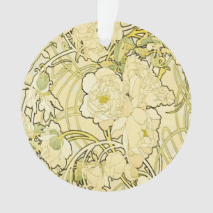 Ornamento Alphonse Mucha Peonias Padrão Floral Art Nouveau