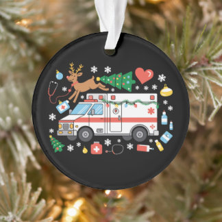 Ornamento Ambulância de Natal EMT Rena Estetoscópio Xmas