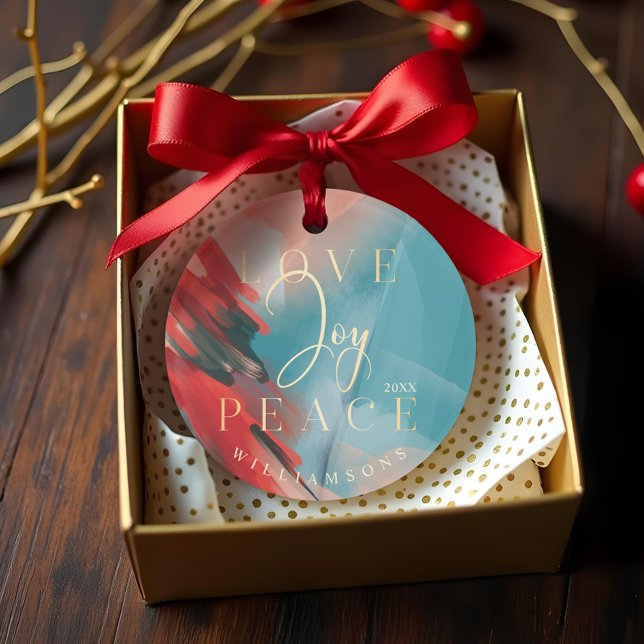 Ornamento Ame Joy & Peace Abstrato Paint Bruske Foto (Love Joy & Peace Abstract Paint Brush Stroke Photo Ornament)