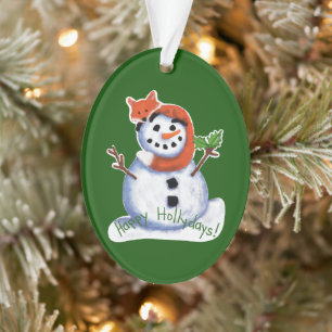 Ornamento Amigos de Raposa e Boneco de Neve Natal