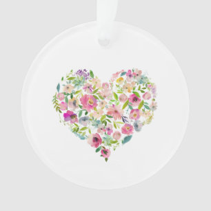 Ornamento AMO-TE A MÃE Cor-de-Água Rosa Coração Floral Doce