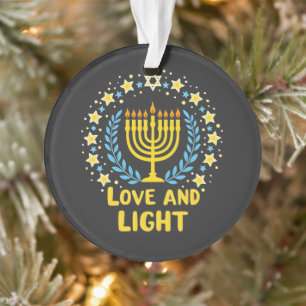Ornamento Amor e Menorah Judeu Hanukkah Feriado