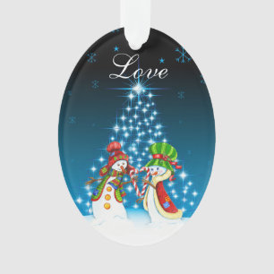 Ornamento Amor personalizado do casal do boneco de neve e da