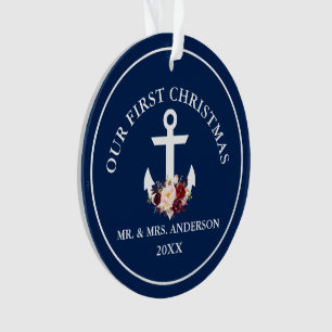 Ornamento Âncora Náutica Floral Nosso Primeiro Azul De Nat