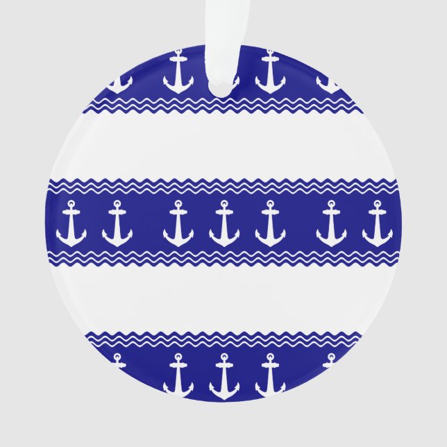 Ornamento Âncoras de padrão costeiro azul marinho (Frente)