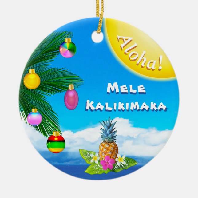 Ornamento animadores de Mele Kalikimaka, 2 tomados (Frente)