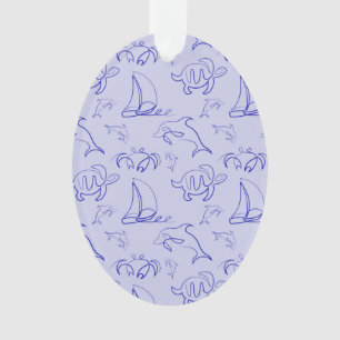Ornamento Animais marinhos e padrão de desenho de uma linha 