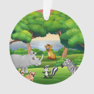 Ornamento Animais Selvagens Felizes em Paisagem