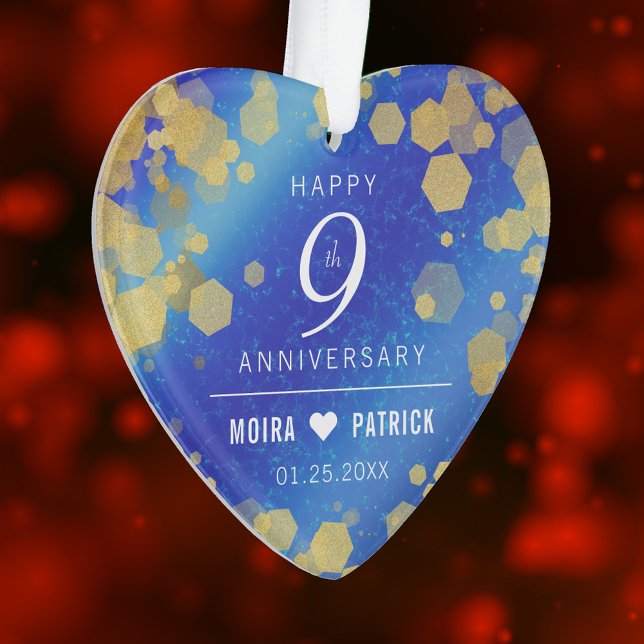 Ornamento Aniversário Casado do Elegante Nove Lapis Lazuli (Elegant 9th Lapis Lazuli Wedding Anniversary Acrylic Ornament Cover Photo.)