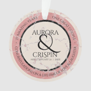 Ornamento Aniversário Casado Elegante 37.º Alabastro