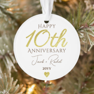 Ornamento Aniversário de 10 anos Falso Dourado Casamento Per