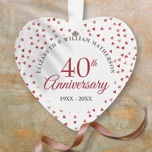 Ornamento Aniversário de 40 Anos de Casamento Corações de Ru