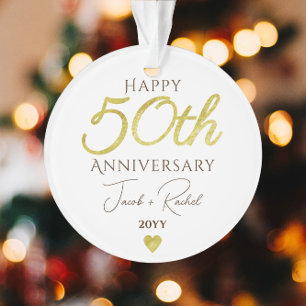 Ornamento Aniversário de 50 anos de Casamento Falso Ouro Per