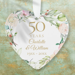 Ornamento Aniversário de 50 Anos de Casamento Floral Comemor