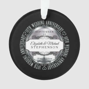Ornamento Aniversário de casamento da foto de prata preta