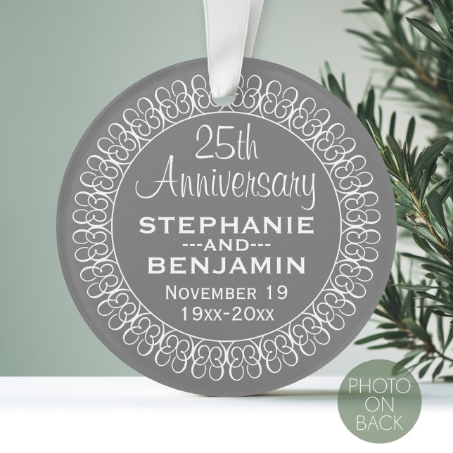 Ornamento Aniversário de Casamento de 25 Personalizado (Personalized Wedding Anniversary Photo Ornament)