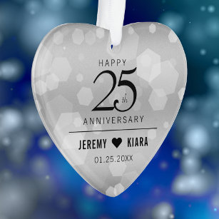 Ornamento Aniversário de Casamento do 25 Silver Elegante