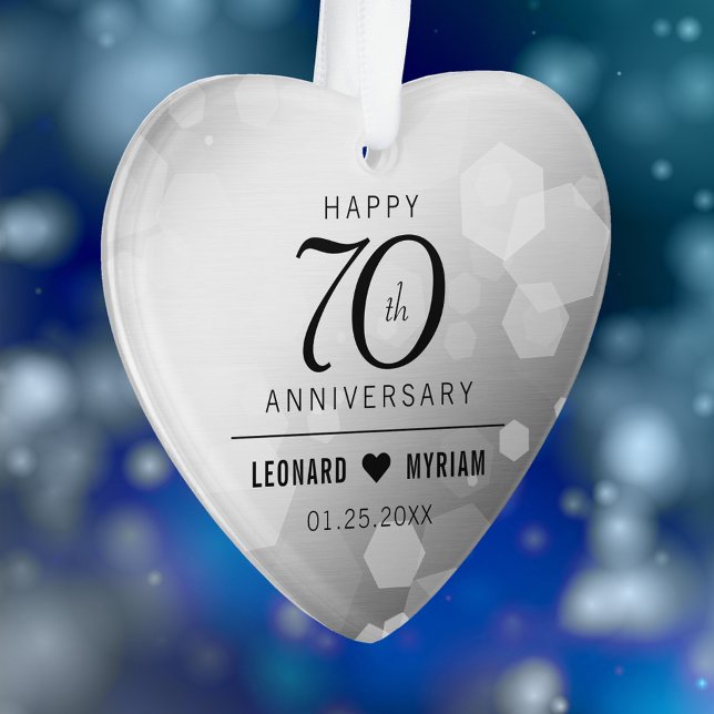 Ornamento Aniversário de Casamento do Platinum 70 Elegante (Elegant 70th Platinum Wedding Anniversary Acrylic Ornament Cover Photo.)