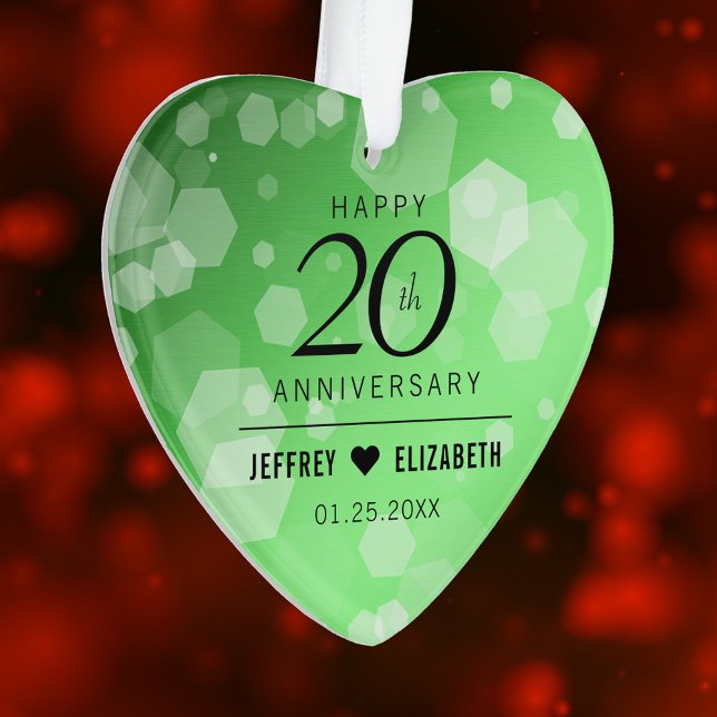 Ornamento Aniversário de Casamento Elegante 20 Emerald (Elegant 20th Emerald Wedding Anniversary Acrylic Ornament Cover Photo.)