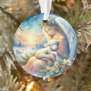 Ornamento Anjo de Natal com Cordeiro em Paz Invernal