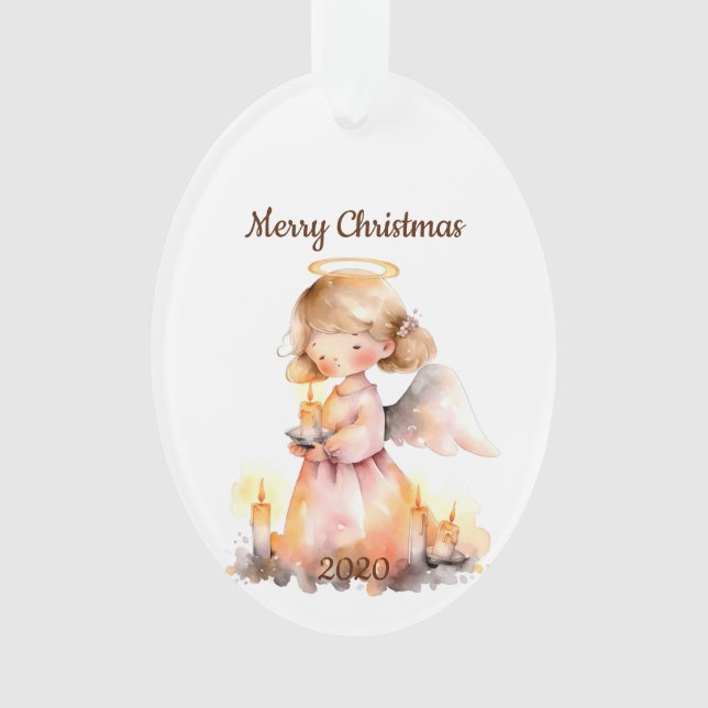 Ornamento Anjo de Natal Datado para a Alegria Bênção (Frente)