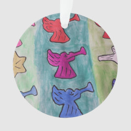 Ornamento Anjos de Natal com trompetes acrílicos