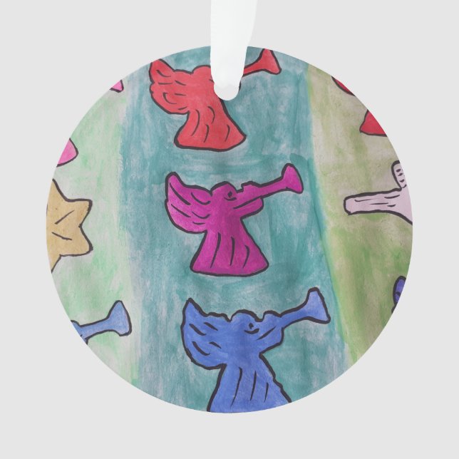 Ornamento Anjos de Natal com trompetes acrílicos (Frente)