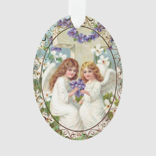 Ornamento Anjos Fofos Com Cruz E Flores
