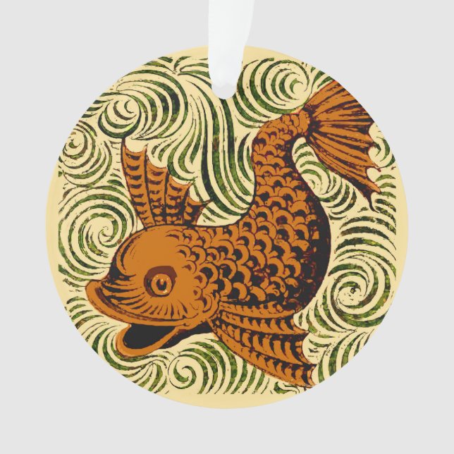 Ornamento Antiguidade de Peixe Azulejo Antigo (Frente)