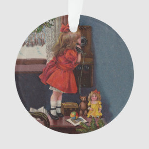 Ornamento Antiguidade de Telefone da Menina de Natal