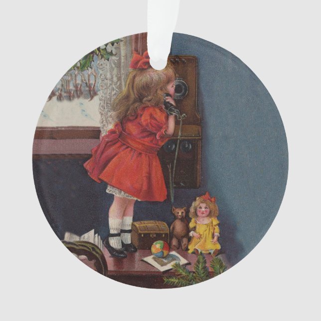 Ornamento Antiguidade de Telefone da Menina de Natal (Frente)