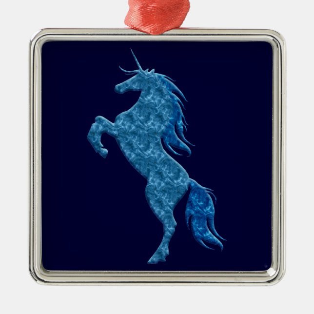 Ornamento ao quadrado Unicorn Blue Fire (Frente)