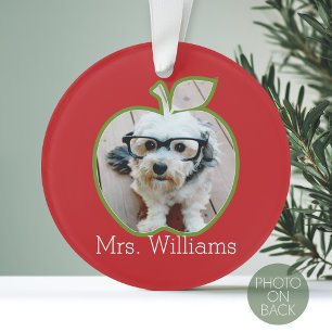 Ornamento Apple de professor personalizado com foto vertical