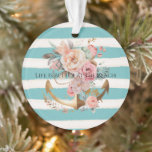 Ornamento Aqua Watercolor Beach Stripes Dourado Anchor Flora<br><div class="desc">aqua aqua creme listras brancas cor-de-rosa pêssego floral boho ouro âncora</div>