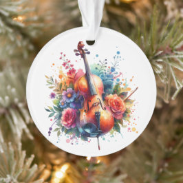 Ornamento Aquarela Cello e Flores Personalizadas
