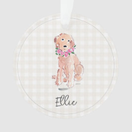 Ornamento Aquarela Golden Doodle Cão Flores NOME